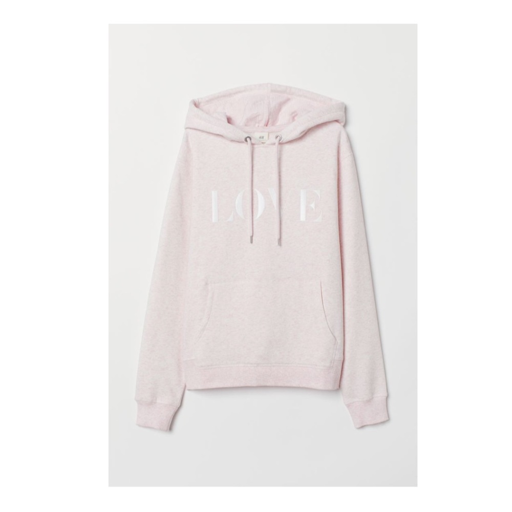 H&M Light Light pink melange “love” Hooded Sweatshirt Size L